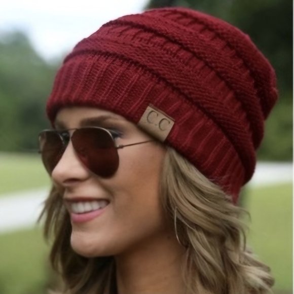 C.C Deep Red Knit Beanie - Picture 4 of 9